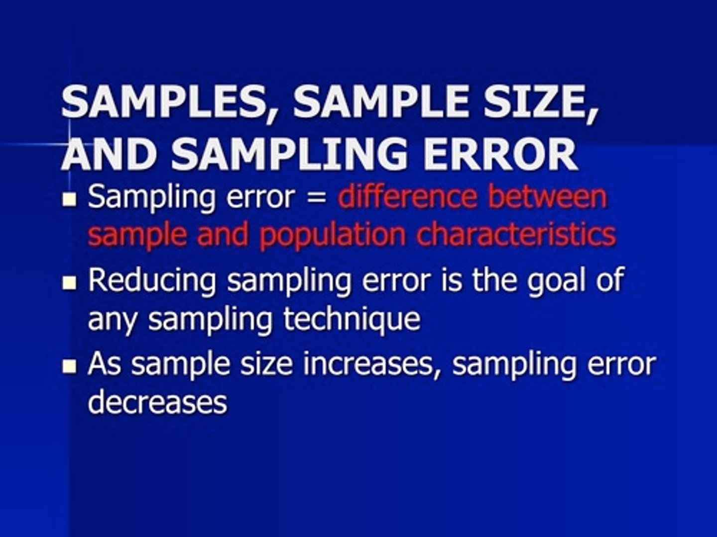 <p>An error that occurs when a sample does not represent the target population</p>