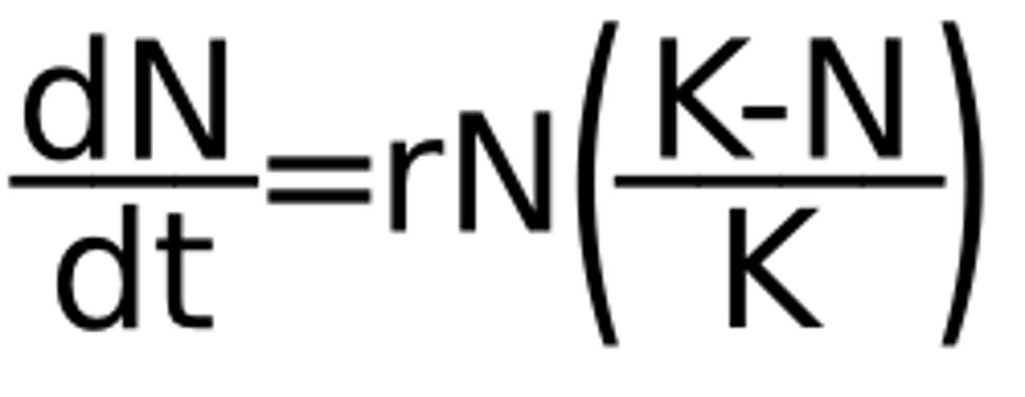 <p>An equation that includes a carrying-capacity term that <strong>reflects the effects of limiting resources on population growth rates.</strong></p>
