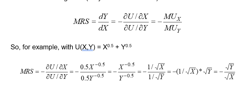 <p>Mathematics for marginal utilities for two goods: </p>