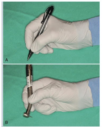 <ul><li><p>Permits the greatest control of the instrument</p></li><li><p>The tip of the ring finger is placed on a nearby tooth surface of the same arch as a rest.</p></li></ul><p></p>