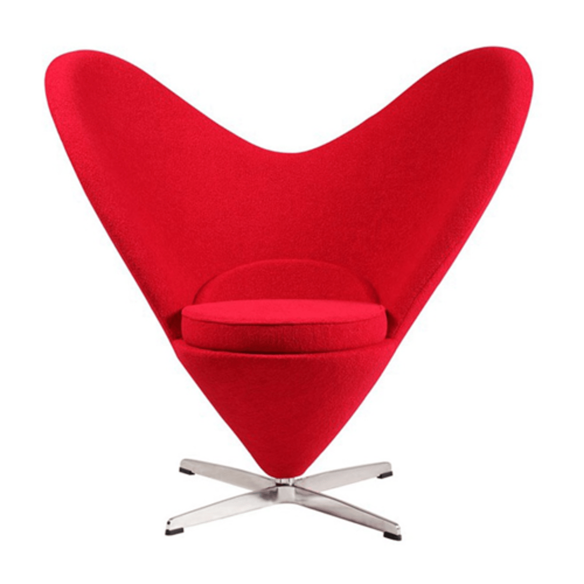 <p>Verner Panton's sculptural chair takes inspiration from the work of Arne Jacobsen. The metal frame and foam construction is fully upholstered in a bright red fabric</p>
