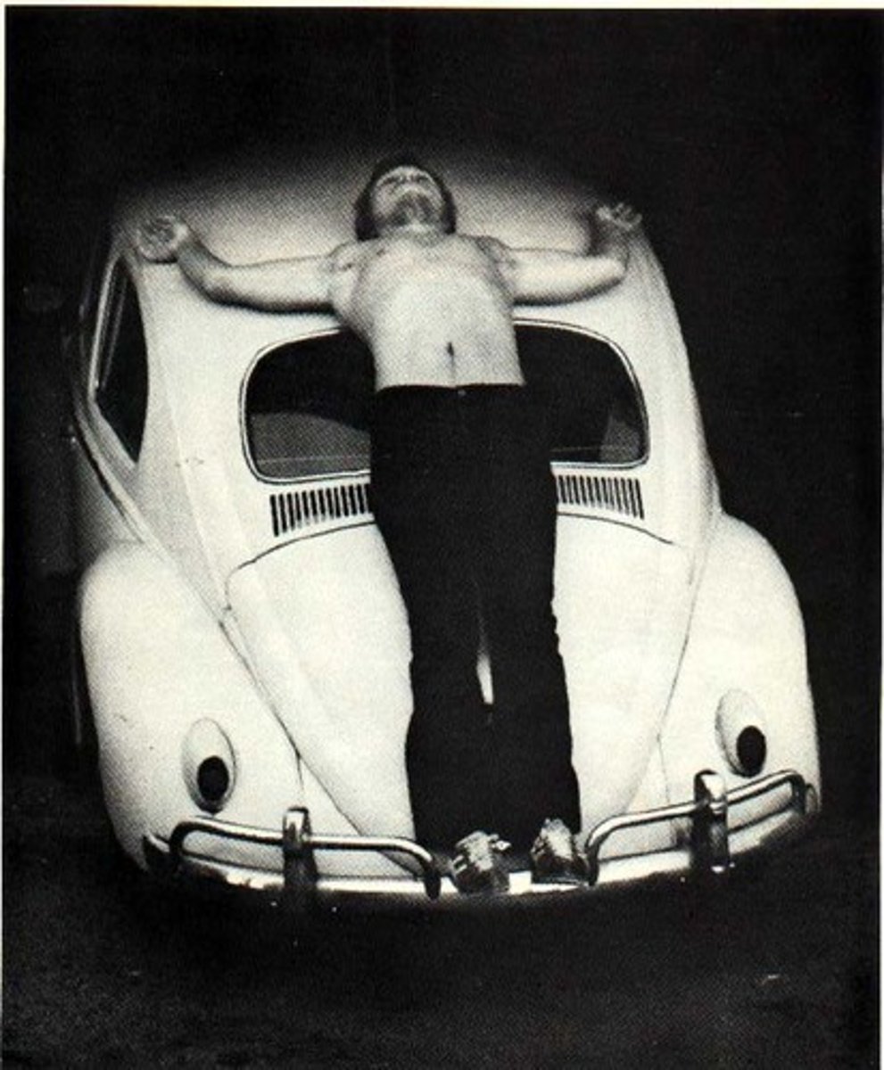 <p>Chris Burden (Performance Art, Ritual)</p><ul><li><p><strong>1 Story:</strong> Burden crucifies himself to a car; performance as ritual and danger.</p></li><li><p><strong>2 Changes:</strong> Raises body art to extreme risk—<em>Art Since 1900</em> frames this as ethical/political confrontation.</p></li><li><p><strong>3 Context:</strong> Vietnam-era violence, masculinity, and martyrdom imagery.</p></li><li><p><strong>4 New Approaches:</strong> Treats bodily harm as sculptural event; “real time” replaces representation.</p></li></ul><p></p>