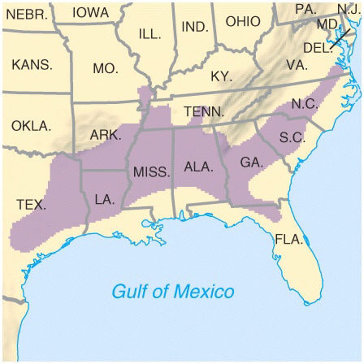 <p>Seep south area that stretched from South Carolina to Georgia to the new states in the southwest frontier; Had the highest concentration of slaves</p>