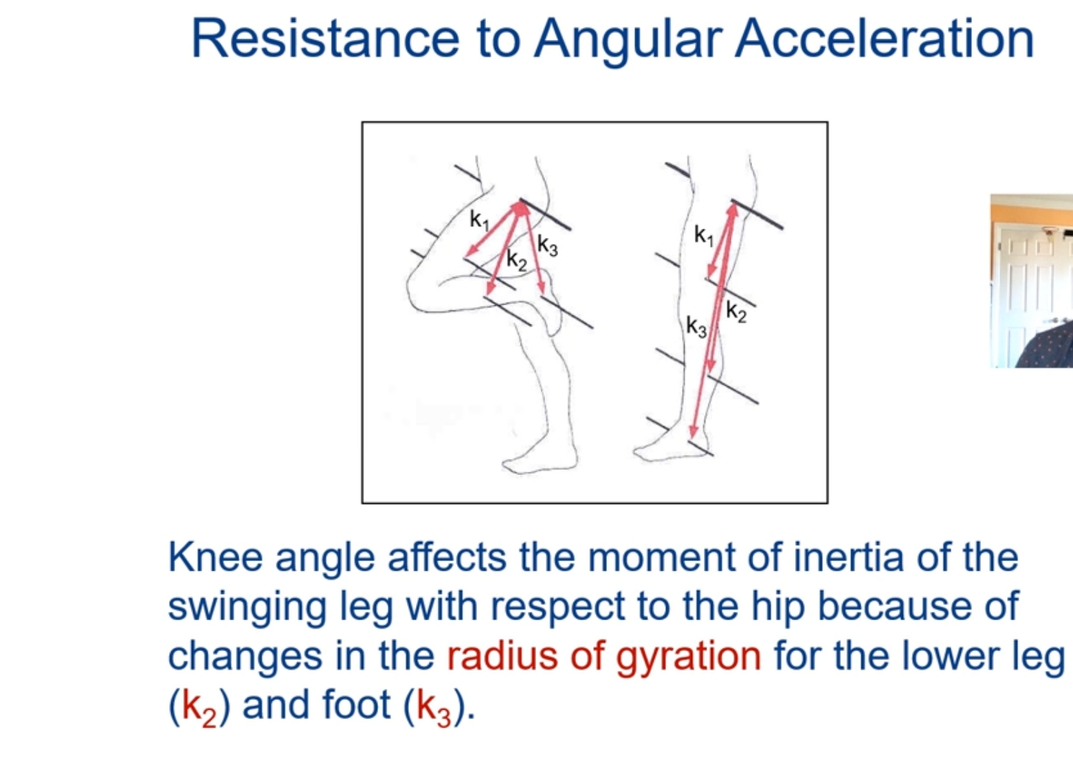 <ul><li><p><u>Distance </u>from the axis of rotation to a point where the body’s mass could be concentrated without altering its rotational characteristics&nbsp;</p></li><li><p>Used as the <u>index</u> for mass distributions for calculating moment of inertia:&nbsp;</p></li></ul><p>I = mk²</p><p></p>