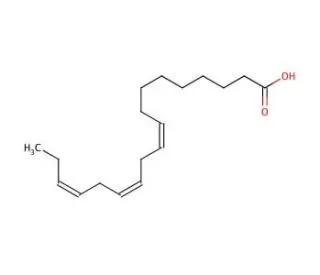 <p>18 carbons, double bonds between 9-10, 12-13, and 15-16</p>