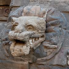 <p>Stone carvings of heads. Often in Mayan culture found depicting a human head emerging from the jaws of a divine earth monster</p>