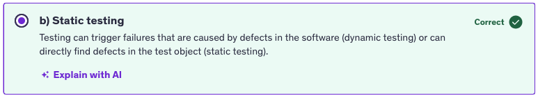 <p>b) Static testing</p>
