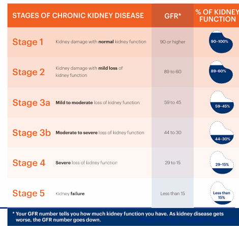 <p>-decreased GFR or kidney damage for &gt;3 months</p><p>-progressive stages with more severe loss of kidney function</p><p>-upcoming dedicated lecture on CKD and complications</p>