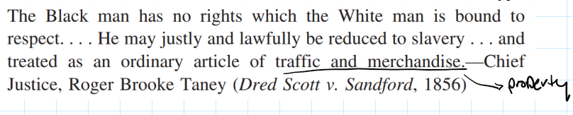 <ul><li><p>freedman attempting to buy his family’s freedom</p></li><li><p>Supreme Court was deciding if he could sue (if he had standing) </p></li><li><p>SC ruled that he did not have standing because he was property, not a person</p></li><li><p>Goff et al. found this to be a striking example of race based dehumanization</p></li></ul>