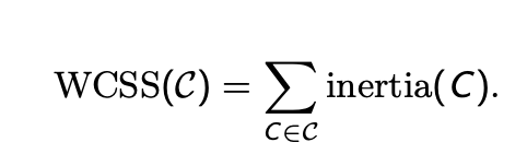 <p>within cluster sum of squares (wcss)</p>