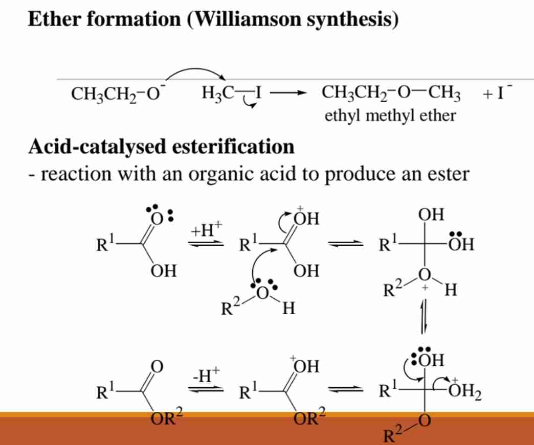 <p>Alcohol reacts with carboxylic acids in the presence of acid to form esters.</p>