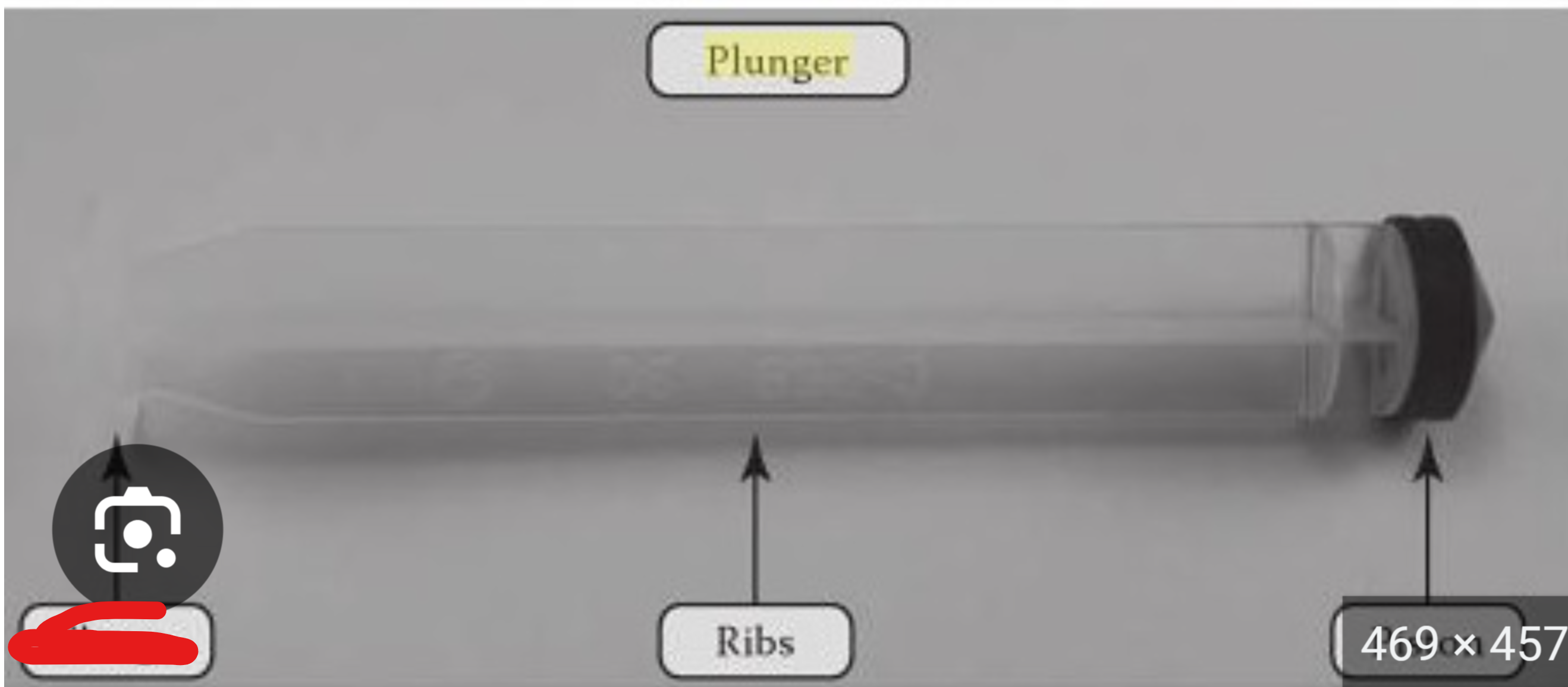 <p>part of a syringe</p><p></p><p>red blocked out portion</p>