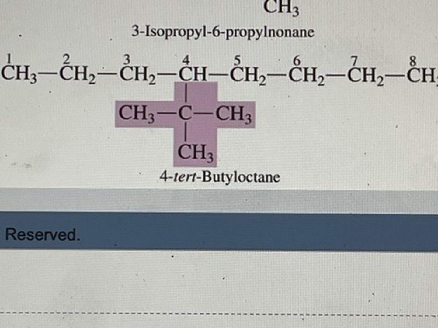 <p>3 carbons branch off carbon attached to parent chain (makes a T shape)</p>