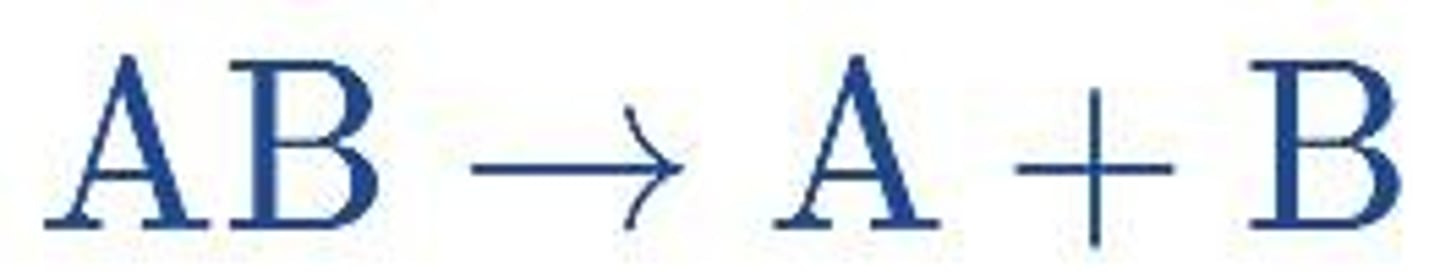 <p>A reaction where a compound breaks down into two or more simpler substances.</p>