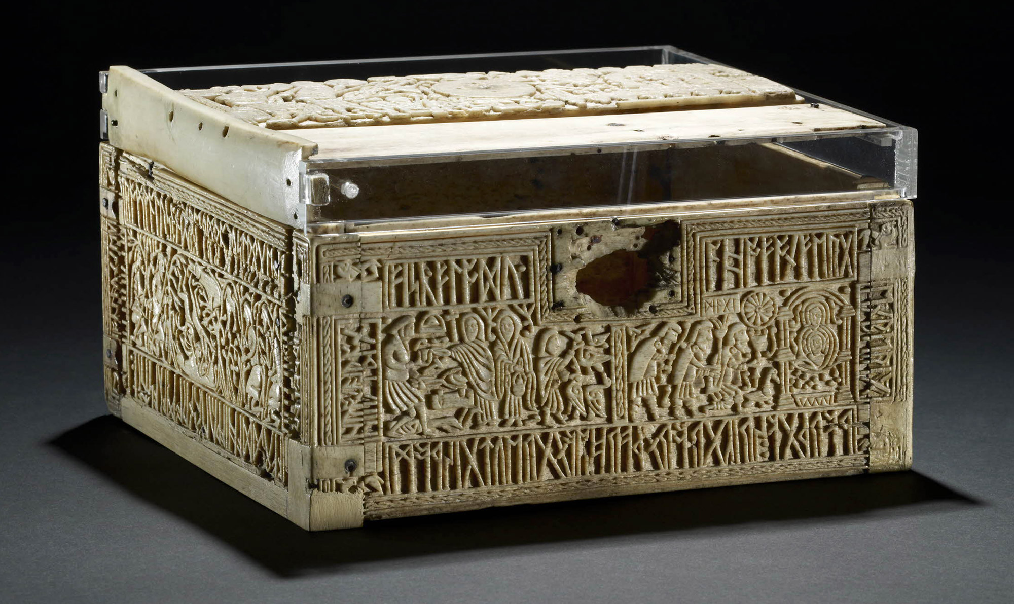 The Franks Casket, 8th century, Anglo-Saxon, whale bone, 10.9 cm x 22.9 cm x 19 cm