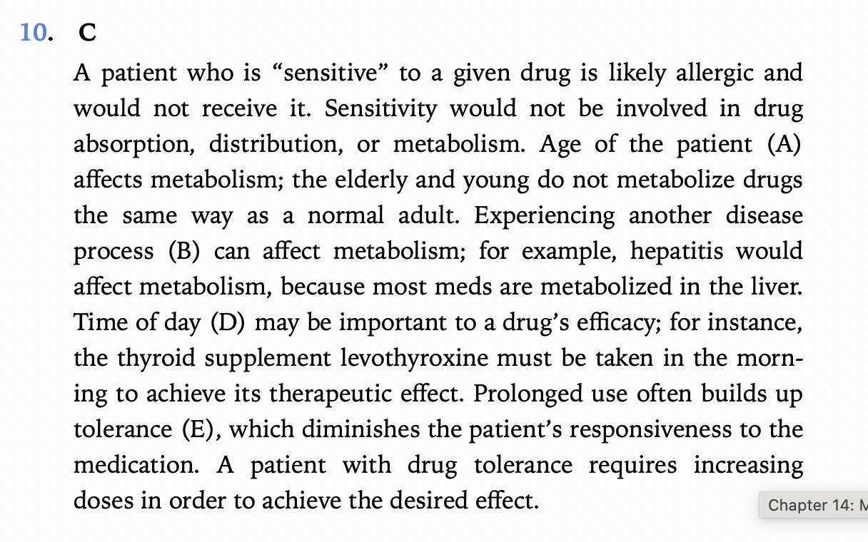 <p>(C) sensitivity to the drug</p>