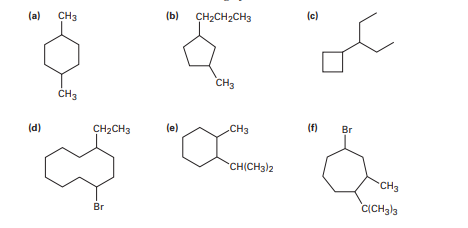 <p>(4-1) Give IUPAC names for the following cycloalkanes</p>