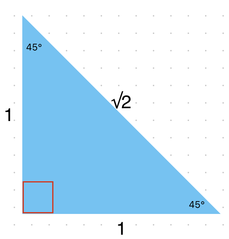 <p>sides measure 1, 1, √2 </p>