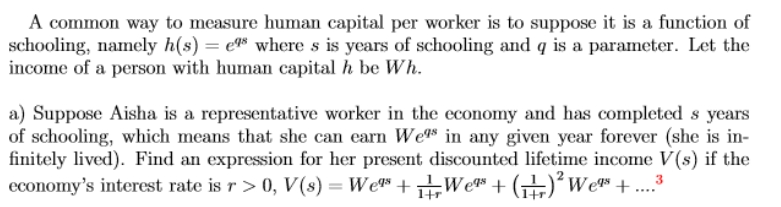 <p>How do we answer this question about present discounted lifetime income using geometric series?</p>