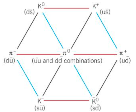 <p>Bottom and top row kaons with strangeness </p><p>Pions have no s </p>