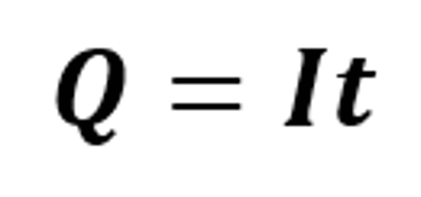<p>The equation linking charge flow, current and time</p>