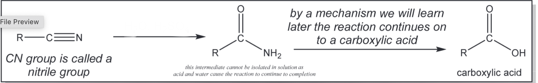 <p>Nitrile hydrolysis</p>