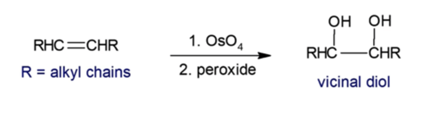 <p>you must use OsO4 followed by H2O2</p><p>-OH's always end up syn to each other</p>