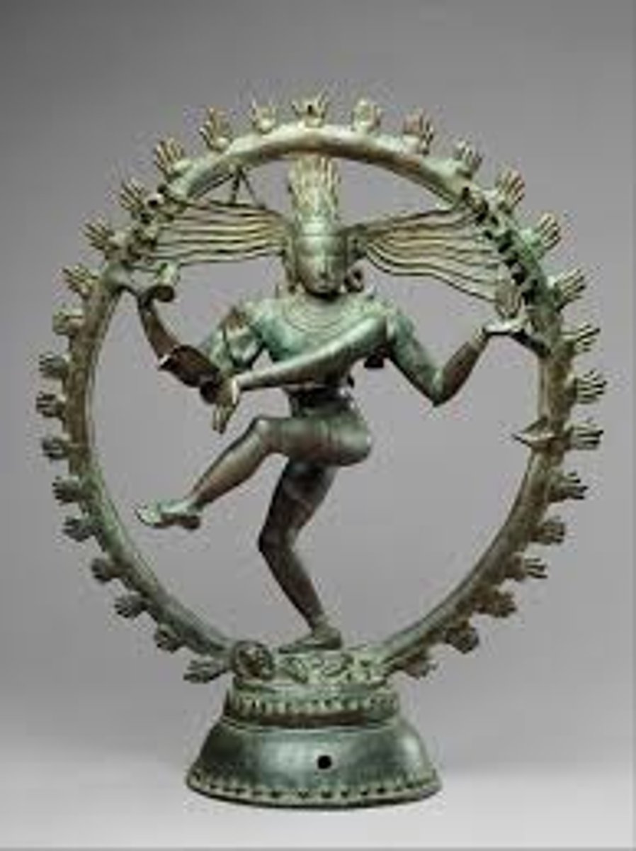 <p>Date: c. 11th century CE Creator: Chola dynasty Location: Tamil Nadu Medium: Bronze Key Facts: Cosmic dance of creation/destruction; ring of fire; idealized form</p>