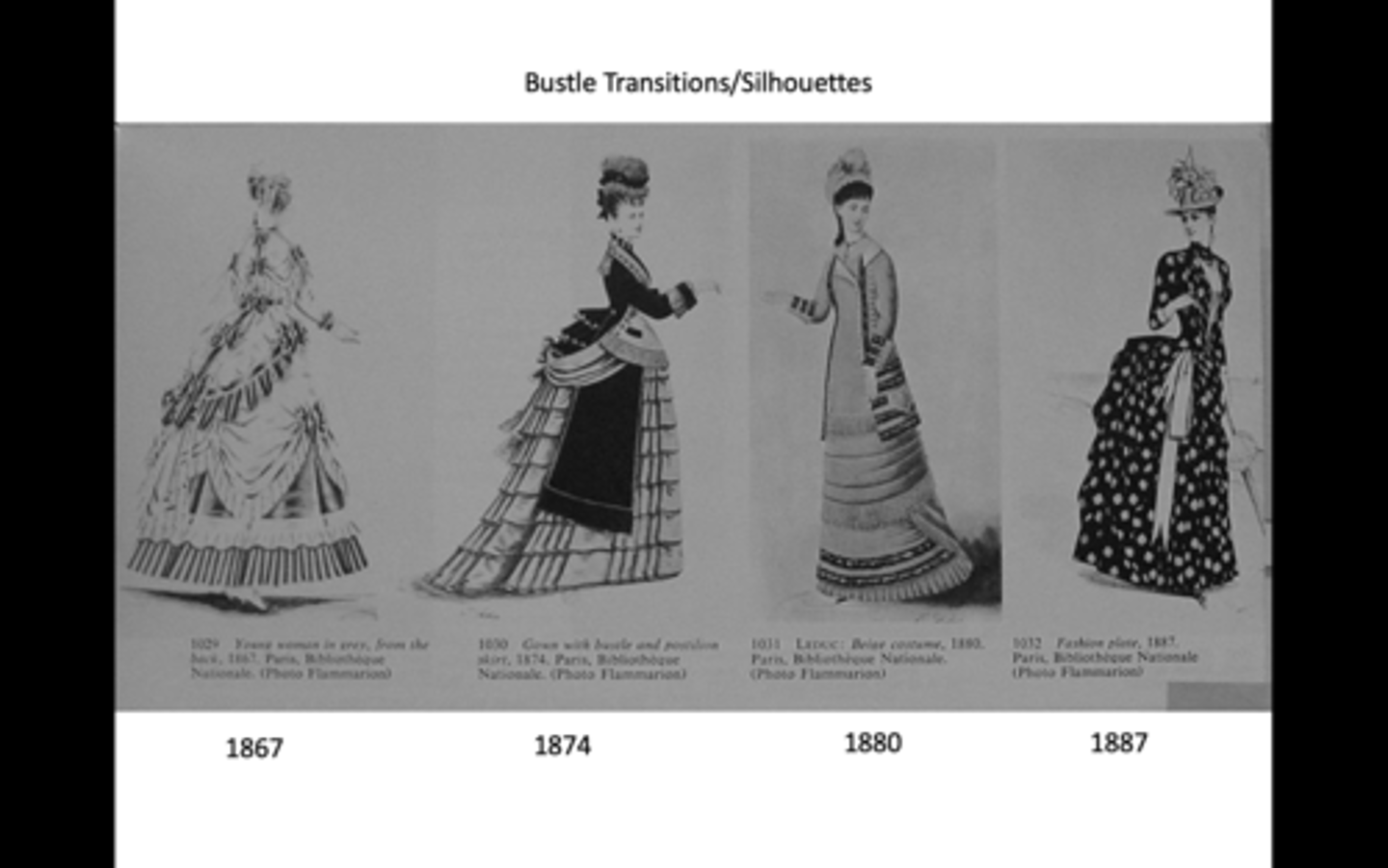 <p>- mid victorian era</p><p>- Extremely wide hoop skirts enabled by the crinoline</p><p>- Walking Dress</p>
