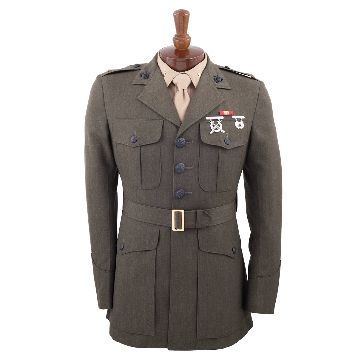 <p>coat, ribbons and badges worn on left chest</p>