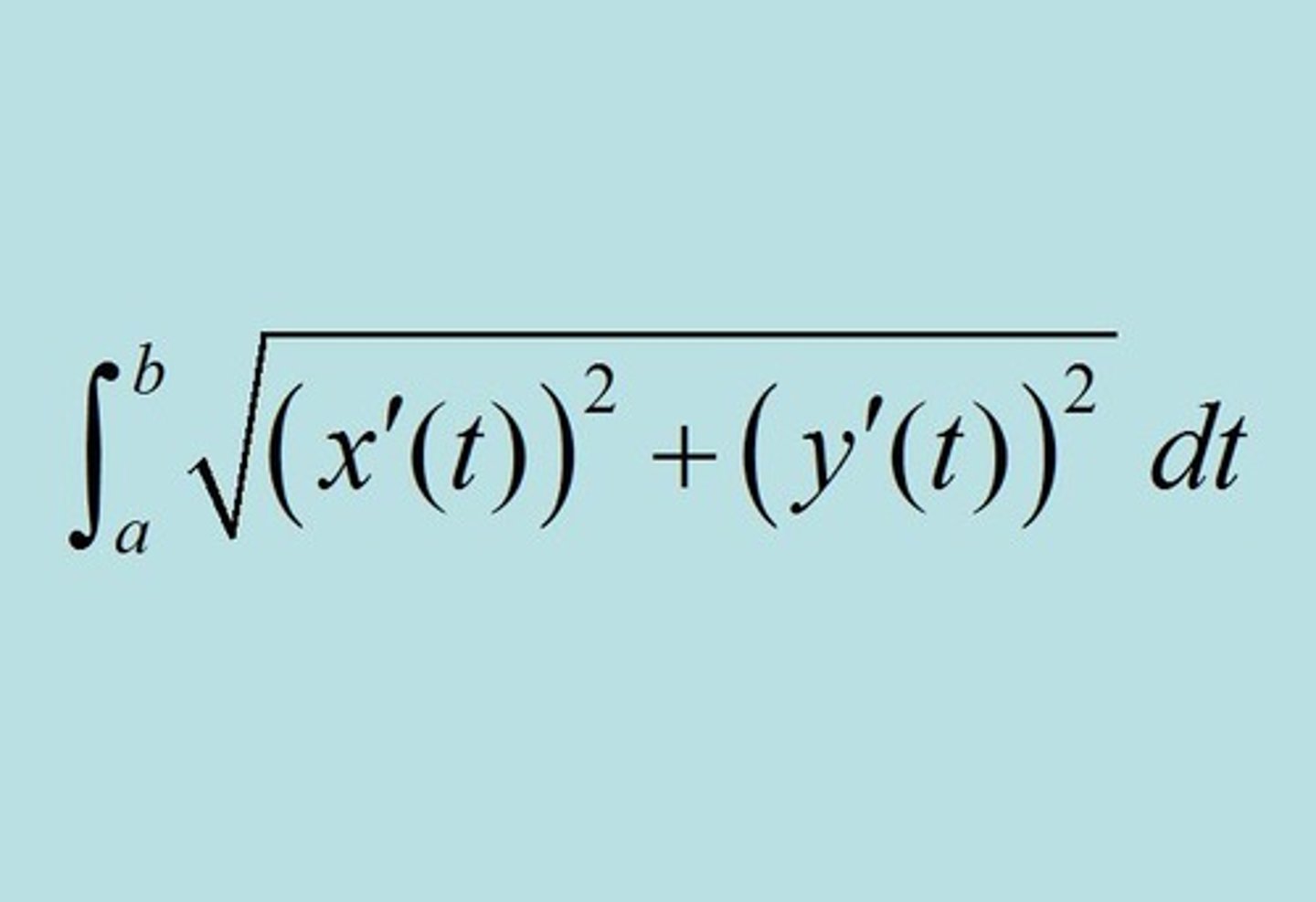 <p>∫ √ (dx/dt)² + (dy/dt)² over interval from a to b</p>
