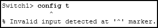 <p>35. Refer to the exhibit. An administrator is trying to configure the switch but receives the error message that is displayed in the exhibit. What is the problem?<br></p><ul><li><p>The entire command, configure terminal, must be used.</p></li><li><p>The administrator is already in global configuration mode.</p></li><li><p><span style="font-size: inherit; font-family: inherit">The administrator must first enter privileged EXEC mode before issuing the command.</span></p></li><li><p>The administrator must connect via the console port to access global configuration mode.</p></li></ul><p></p>