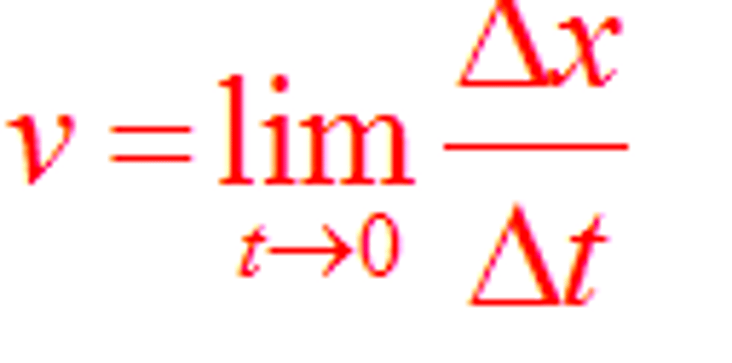 <p>The average velocity of an object over an infinitesimally short time interval.</p>