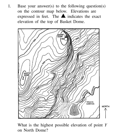 <p>What is the highest possible elevation of point Y on North Dome?</p>