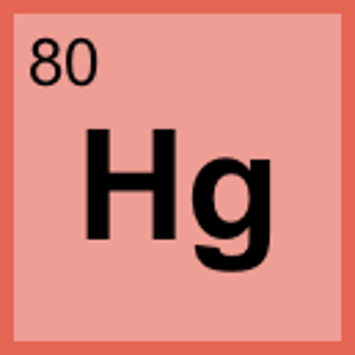 <p>Symbol: Hg<br>Atomic Mass: 200.6<br>Atomic Number: 80</p>