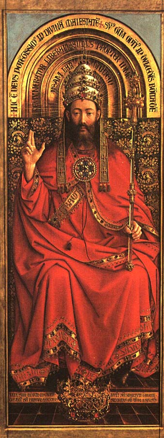 <p>FLEMISH RENAISSANCE, Jan van Eyck, Hubert van Eyck, 1432</p><ul><li><p>details of materials</p></li><li><p>celestial crown and terrestrial crown</p></li><li><p>oil paint allows detail [Jan van Eyck]</p></li></ul><p></p>