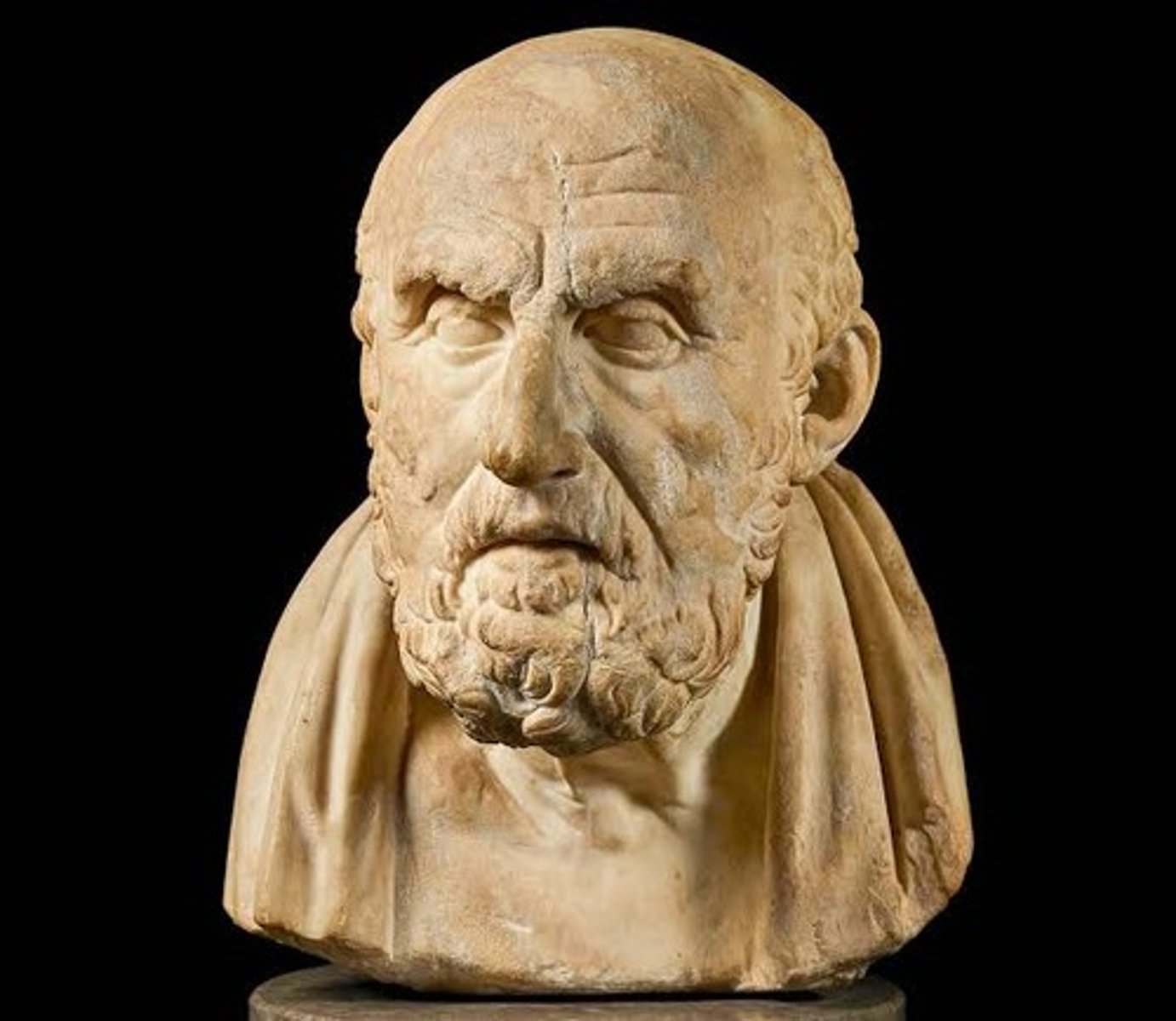 <p>Roman copy. London, British Museum, ca. 3rd century BCE. Furrowed brow, very much resembles the Antisthenes bust, so do beware! He's bald(ing), crazy ass hairline. bearded, furrowed brow, gazing into the distance. stoic philosopher.</p>