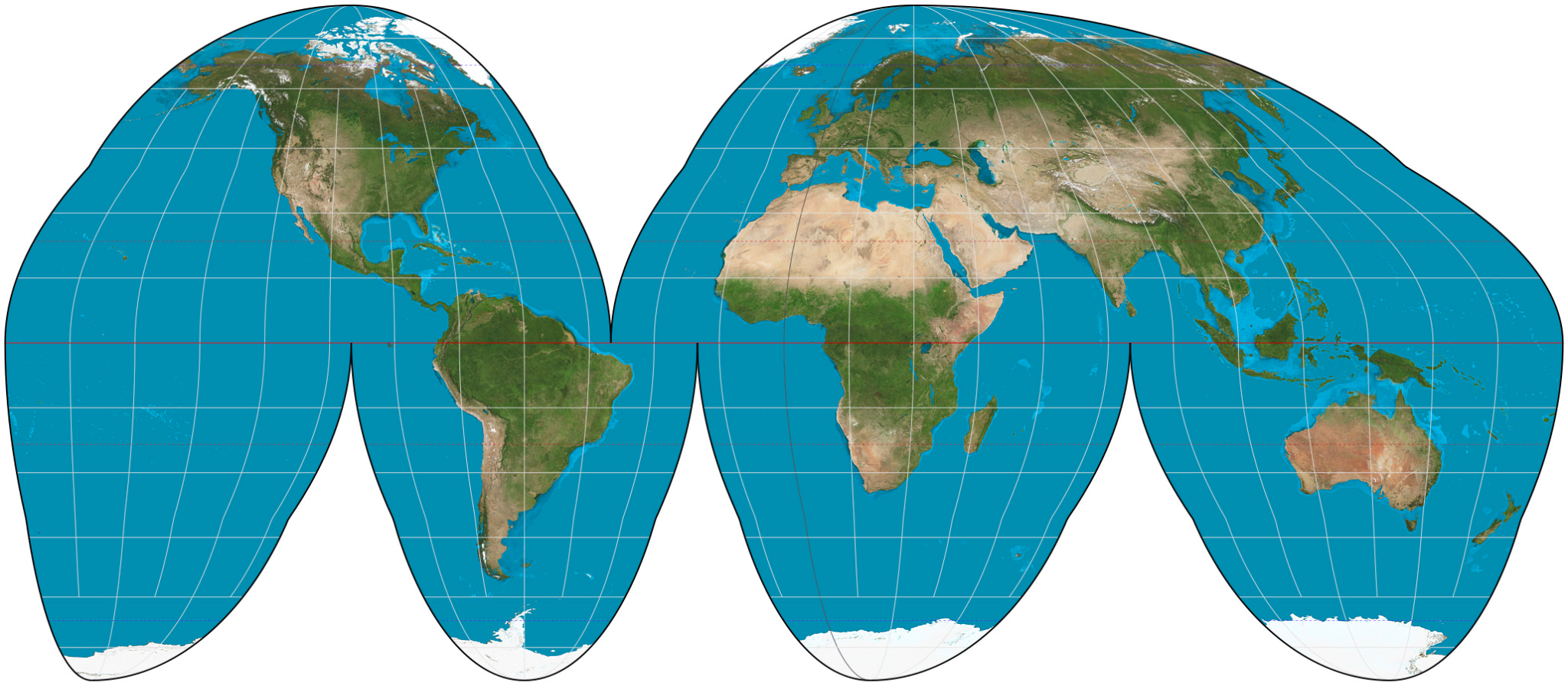 <p>A pseudo cylindrical map projection that <span style="background-color: transparent;"><span>shows the true size and shape of land masses, but is interrupted</span></span></p>