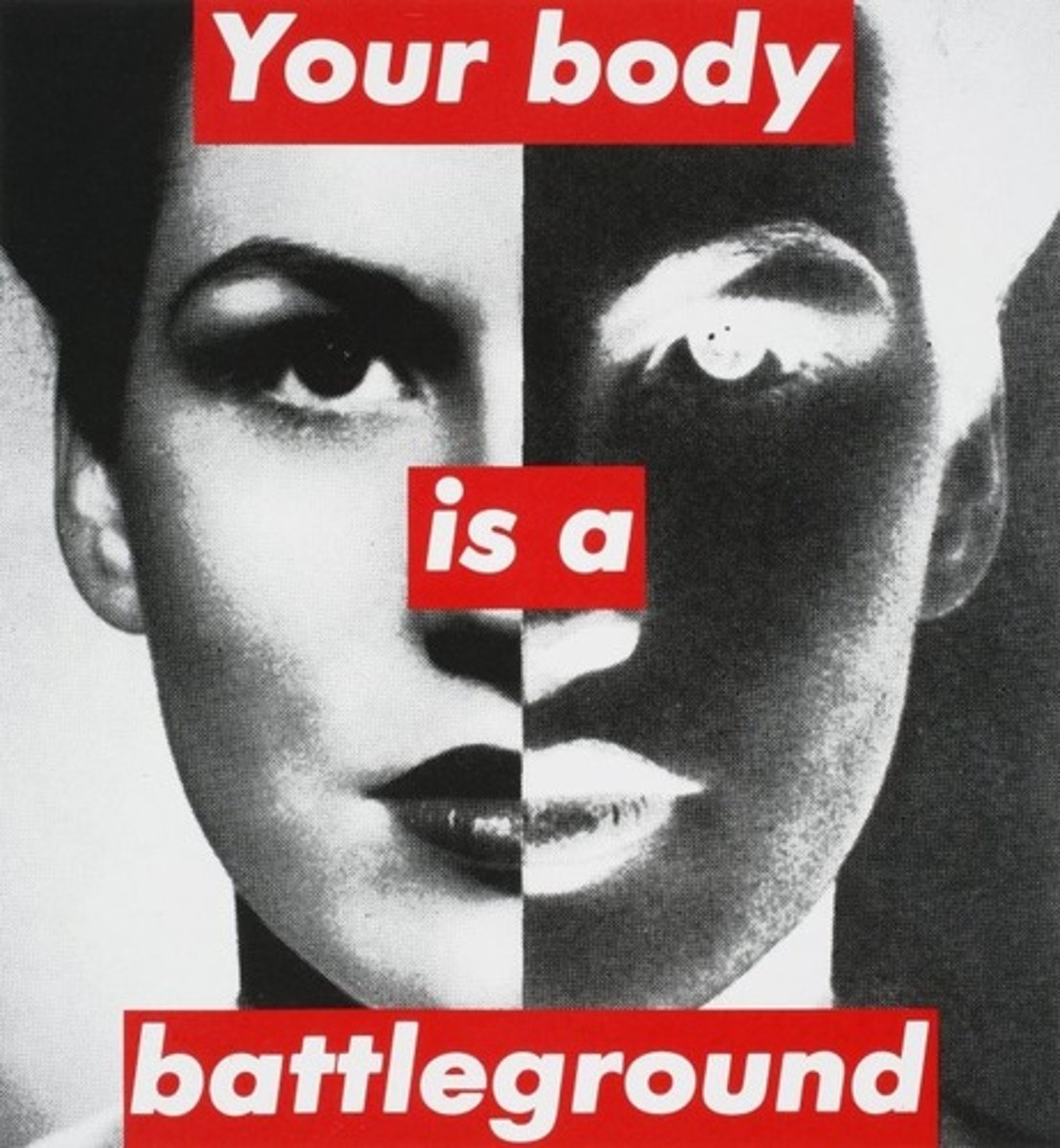 <p>"Your Body is a Battleground" is a 1989 photo-silkscreen work by Barbara Kruger created for the Women's March on Washington to support abortion access and reproductive freedom. Its politics focus on the intersection of feminism, bodily autonomy, and anti-corporate activism, highlighting that women's bodies are treated as sites for political, legal, and social control.</p>