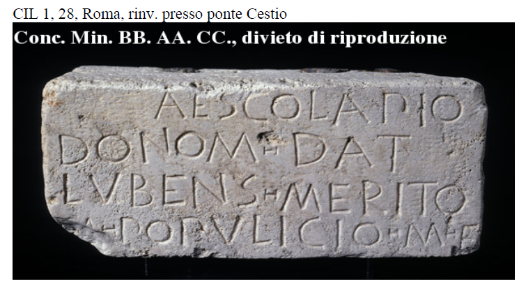 <p>CIL 1, 28, Roma rin. presso ponte Cestio</p>