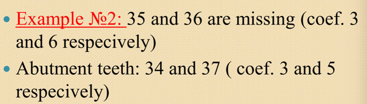 <p>If this is the case then how much would the coefficient be for the total FPD and the coefficient of abutment teeth? Is the total coefficient of FPD less or equal to the abutments?</p>