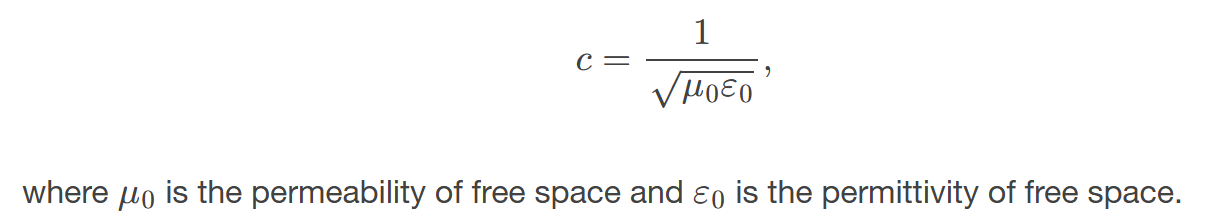<p><span><span>oscillating electric and magnetic fields and propagate at the speed of light </span></span>𝑐<span><span>.</span></span></p>