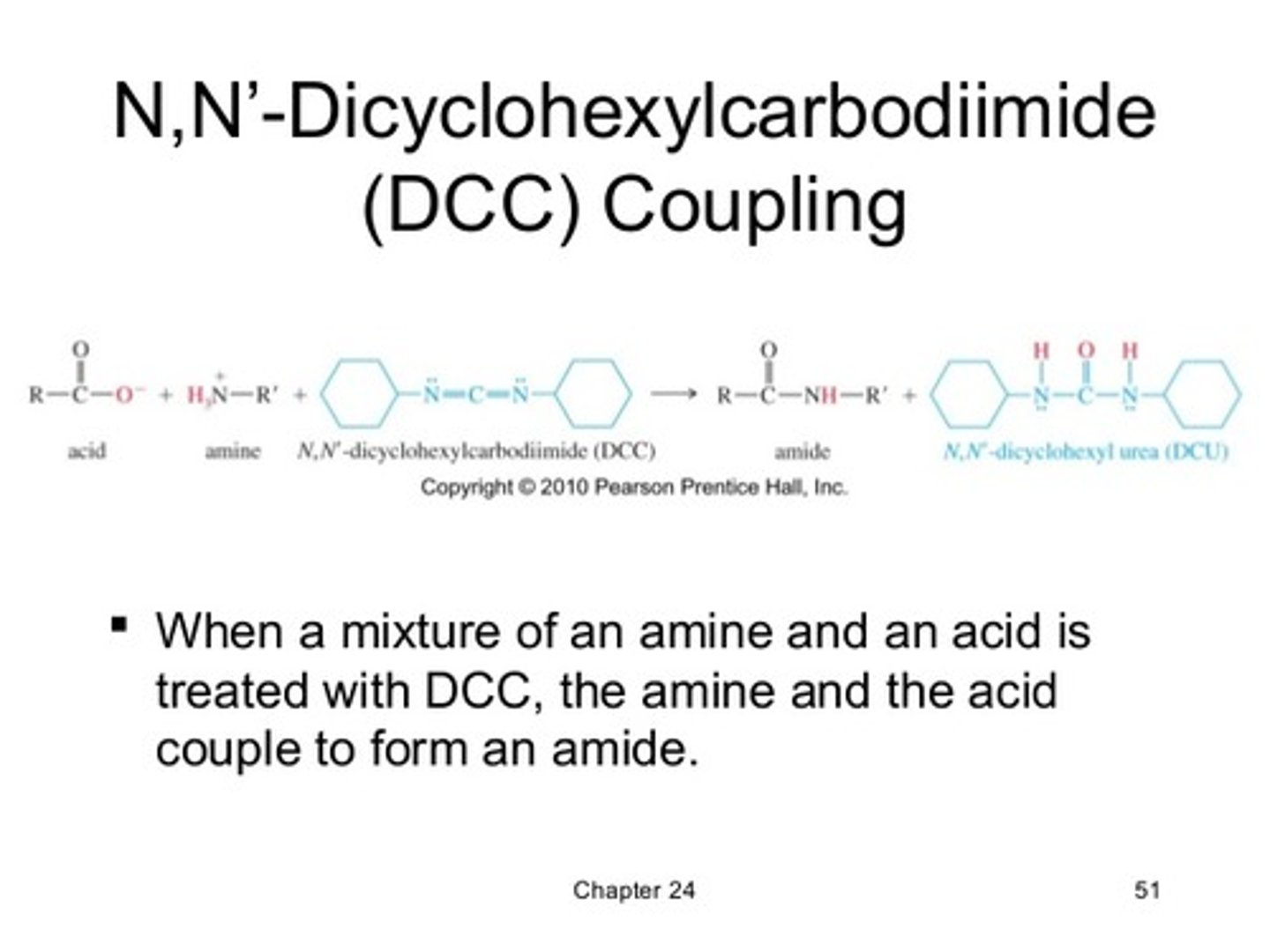 <p>1. Amine, Acid</p><p>2. DCC</p>
