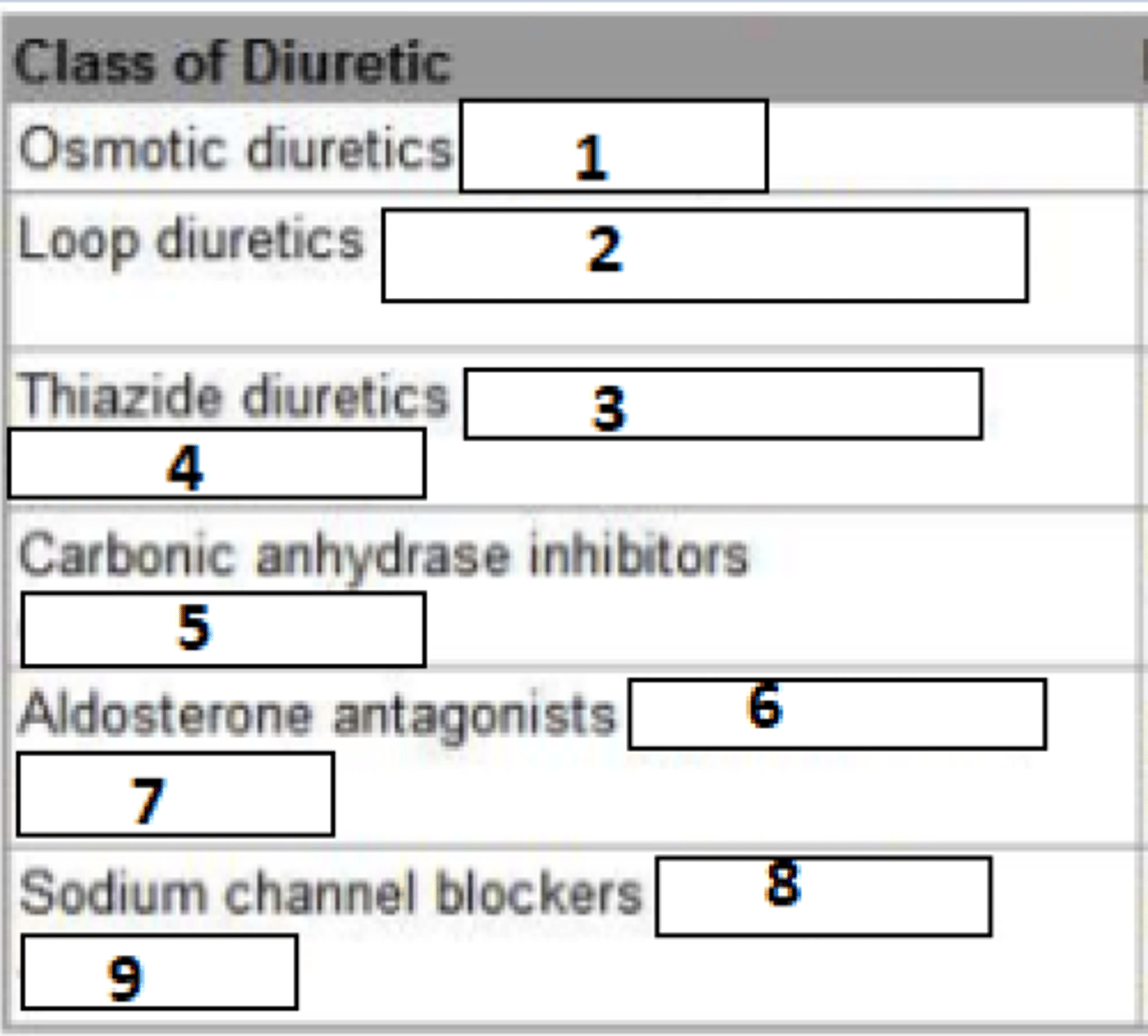 <p>Name the common medications</p>