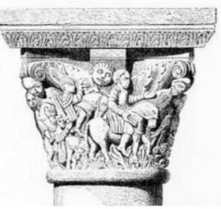 <p>A capital which is decorated with figures of animals, birds, or humans, used either alone or combined foliage</p>