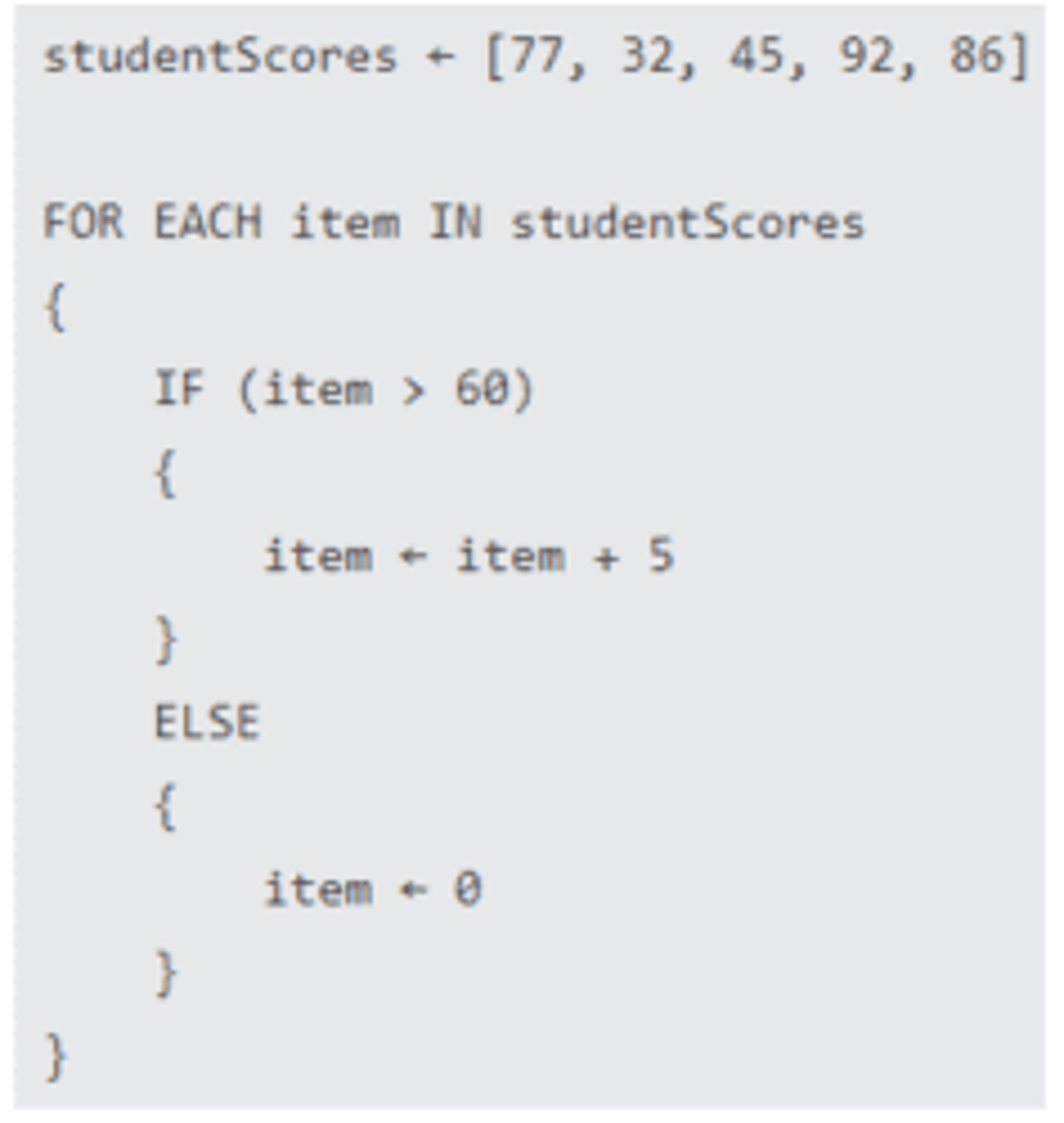 <p>[82, 0, 0, 97, 91]</p>