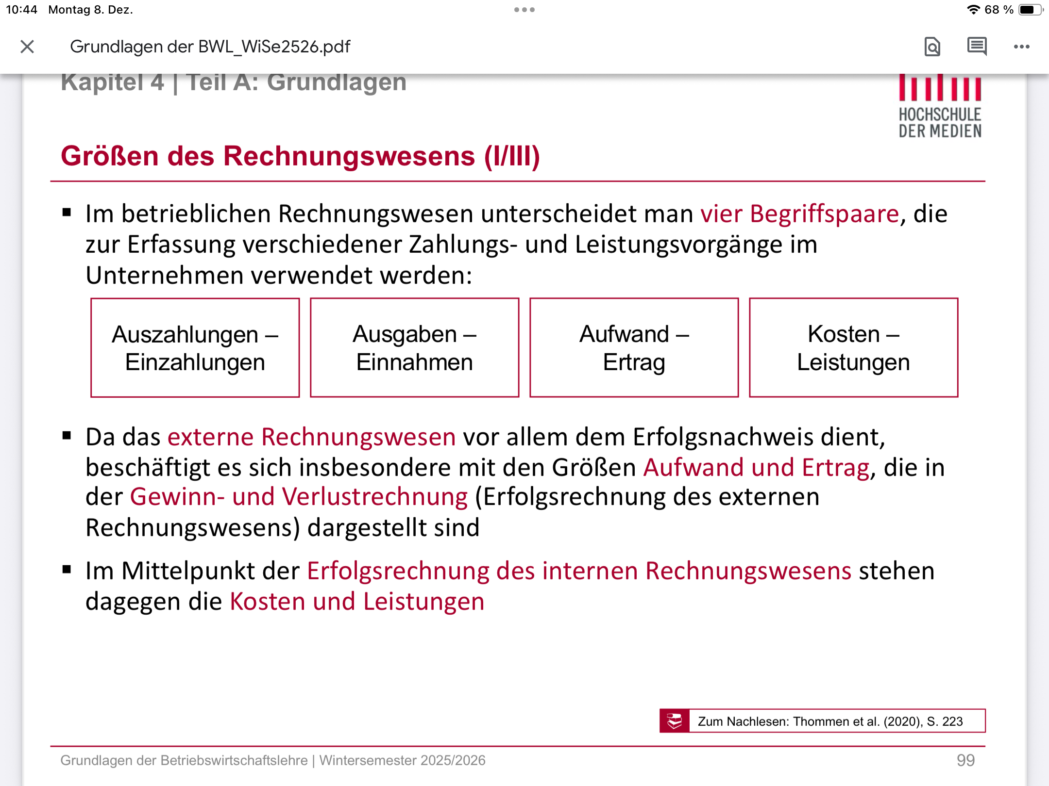 <p>Aufwand und Ertrag = Werteverzehr (Kosten für Rohstiffe, Löhne) und Wertezuwachs (Umsatzerlöse, Zinsen) eines Unternehmens in einer Periode,</p><p>kosten und leistungeb = betriebsbedingter werteverzehr sprich materialkosten, fertigungslöhme, miete  abrt aucg betriebsbedingte werteerstellung wie verkaufte produkte, dienstleistungen, unterschied = nicht jeder aufwand ist kosten (spenden) und nicht jeder ertrag ist leistung (zinserträge) </p><p>auszahlung einzahlung = betrifft liquidität</p><p>ausgaben einnahmen = betrifft das geldvermögen (nicht nur kase/bank)</p>