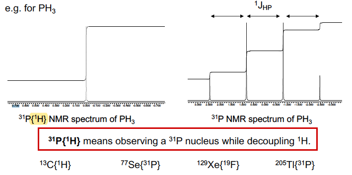 31P NMR spectra of some phosphines get complicated multiplets due to H-P coupling

We simplify them by broad band decoupling the proton frequency, by irradiating the 1H frequency as well as 31P, so there is no coupling to protons