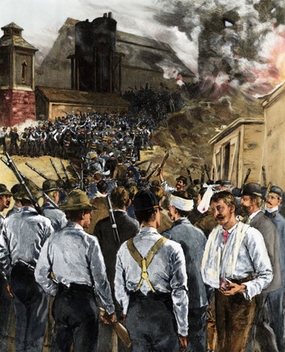 <p>Strike at Andrew Carnegie's steel plant in which Pinkerton detectives clashed with steel workers</p>
