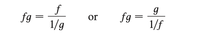 <p><span><span>To solve them, you must first rewrite the expression as a fraction in the form of 0/0 or ∞∞ so that you can apply L'Hôpital's Rule. </span></span></p><p></p><p>We can deal with it by writing the product ft as a quotient: </p><p></p><p><span><span>create a fraction by moving one of the functions to the denominator as its reciprocal</span></span></p>